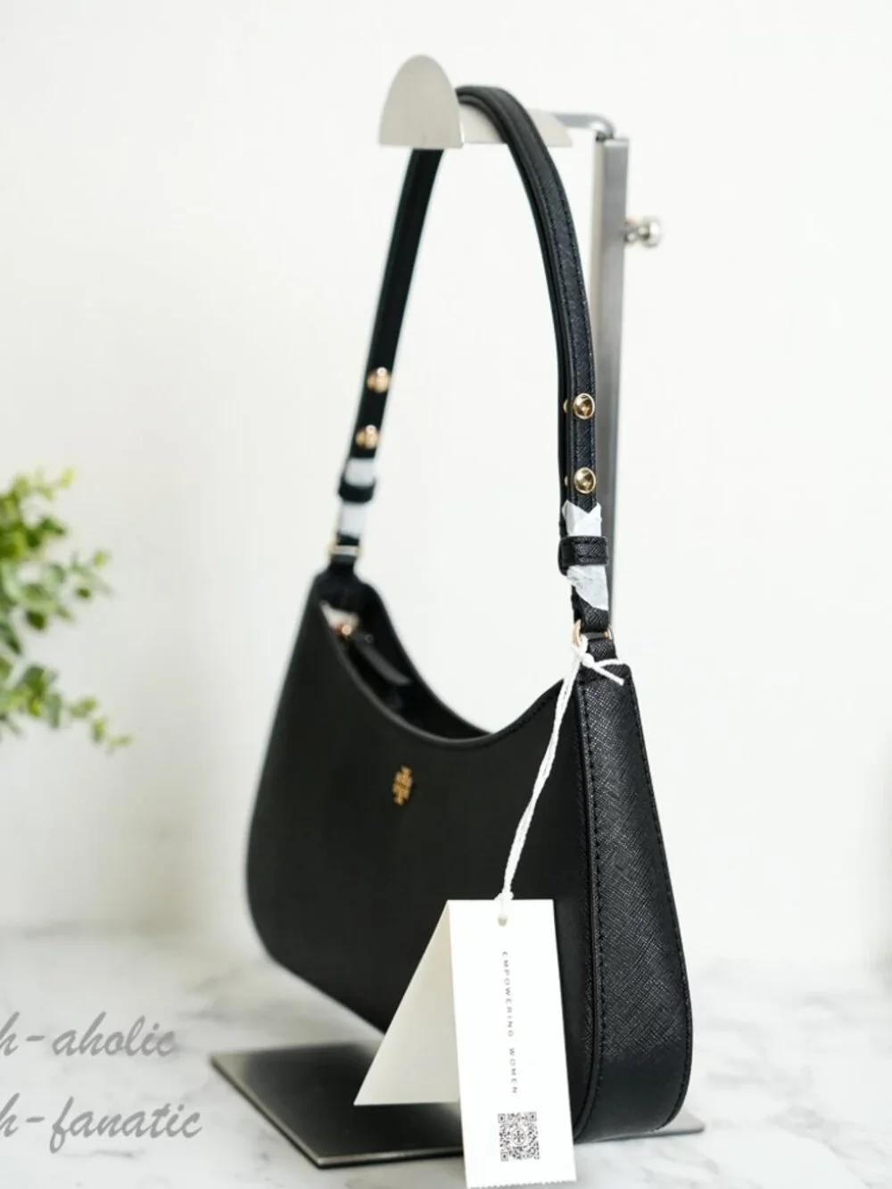 Tory Burch Emerson Saffiano Leather Adjustable Shoulder Bag Purse in Black NWT